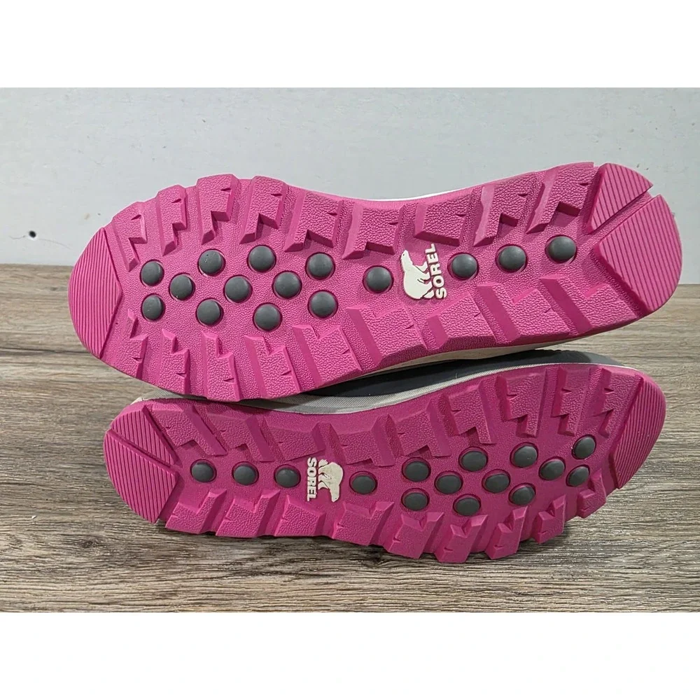 Sorel Youth Girls Pink Grey Whitney Nylon Snow Boots Faux Fur Lined Size 6